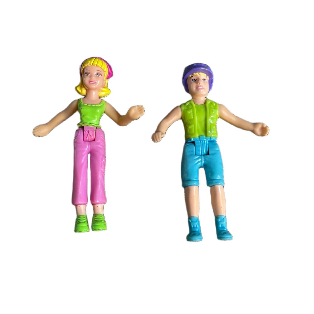 Vintage Polly Pocket Boy and Girl Articulated Figures Green Pink Blue 90s Toy